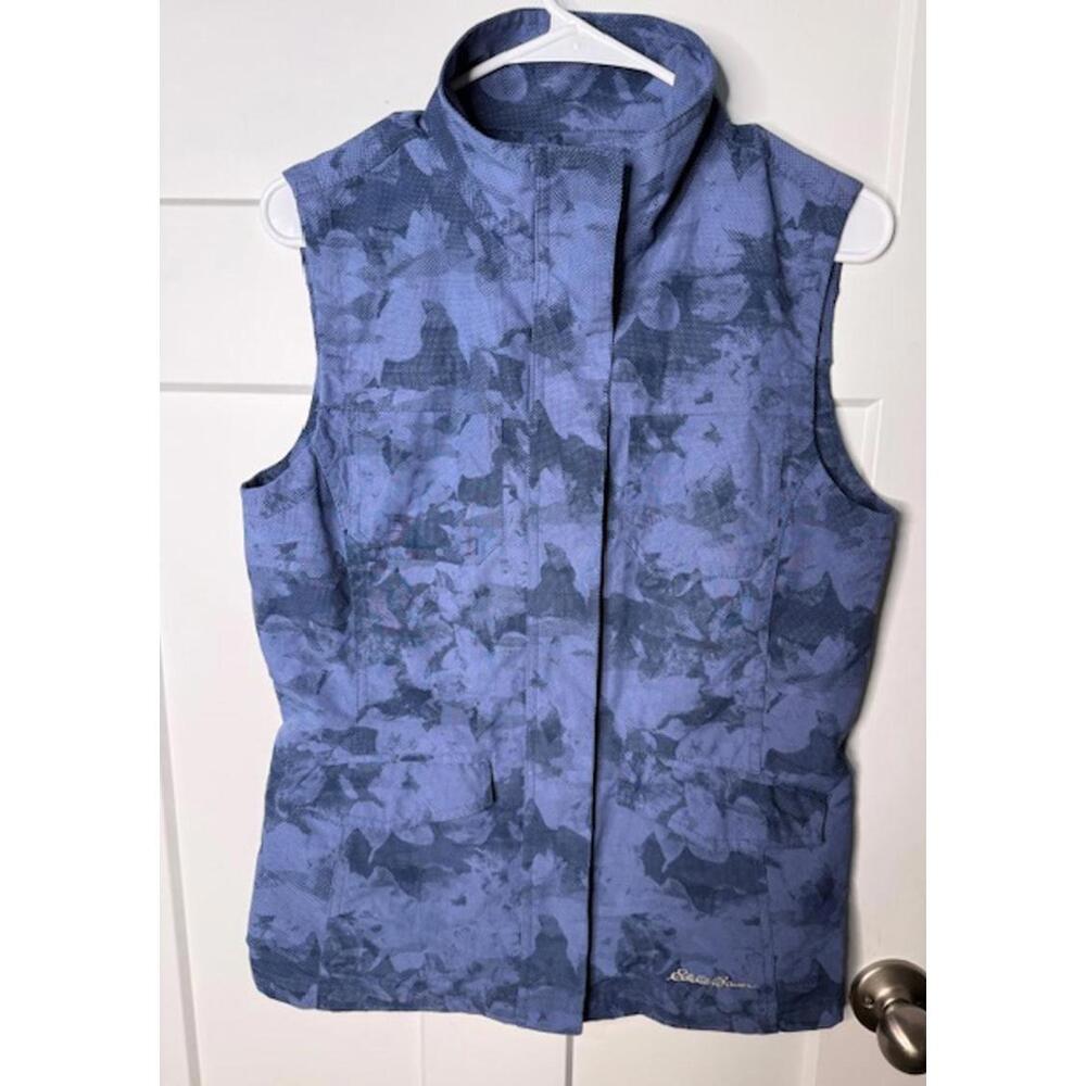 Eddie Bauer blue camo vented utility vest adventure hiking outdoors size small